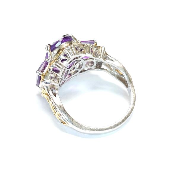 STS Amethyst Vermeil & Sterling Silver Ring, Three-Stone Design, Size Size 10.5 - Picture 3 of 5